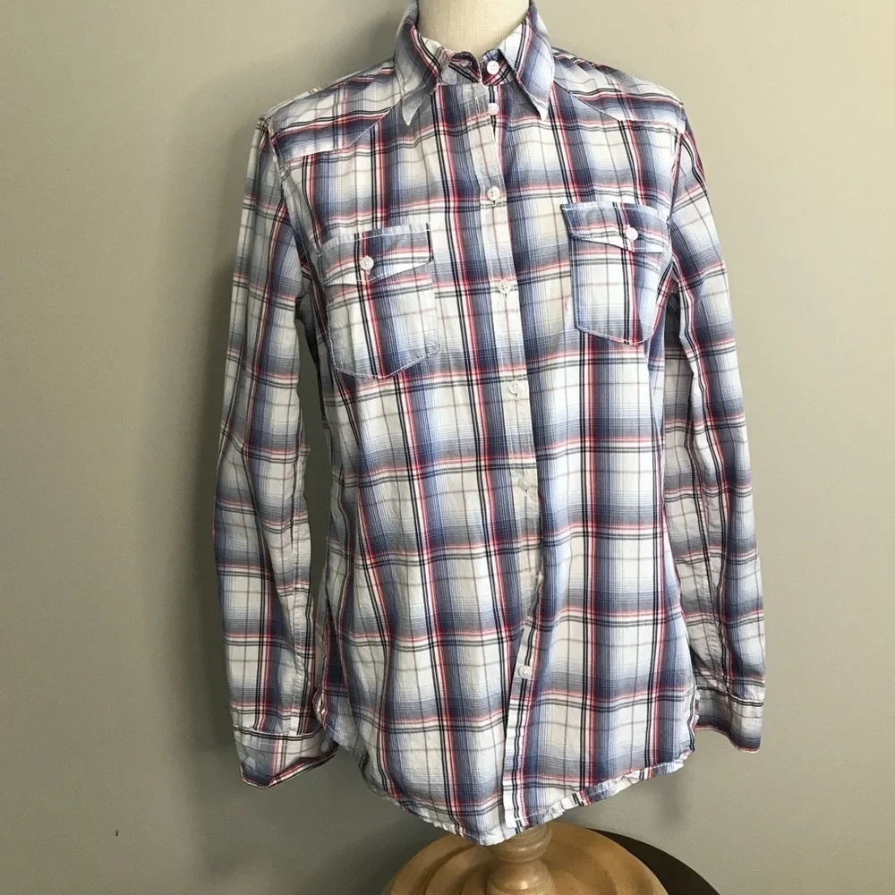 H&M (LOGG) Blue Lightweight Plaid Shirt - Size 10 - Picture 7 of 8
